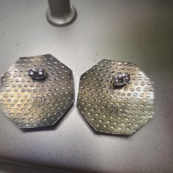 Vintage Geometric Red and Gold Pierced Earrings Signed SG - Picture 3 of 4